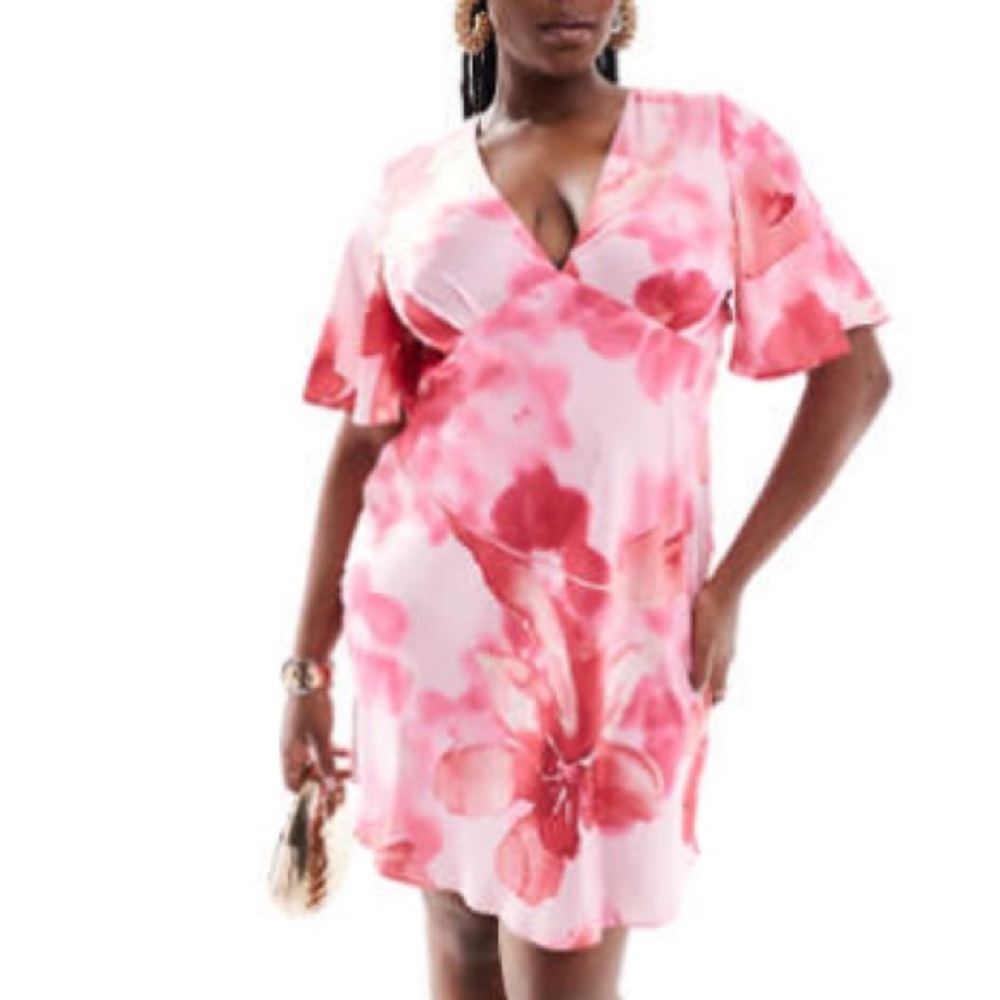Floral Pink Satin Mini Dress ASOS